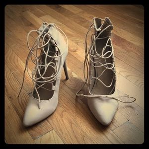 Nude lace heels